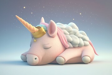 Cute sleeping baby unicorn. Illustrations for children. Generative AI.