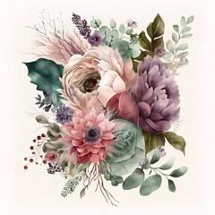 Watercolor floral illustration. Wedding graphic.