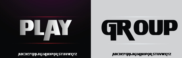 Play Group, Game Sport Movie Alphabet Font. Typography modern regular style font for technology, digital, logo design. vector illustration