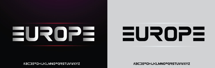 Europe, Game Sport Movie Alphabet Font. Typography modern regular style font for technology, digital, logo design. vector illustration