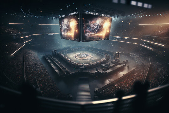 Concept of E-sports, gaming competion behind computer 