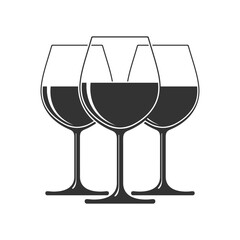 Wine glasses with wine. Tasting or presentation of wine graphic sign isolated on white background. Winemaking symbol. Vector illustration