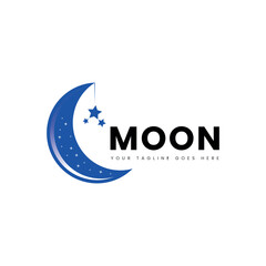 Fototapeta na wymiar elegant crescent moon and star logo design line icon vector in luxury style outline linear