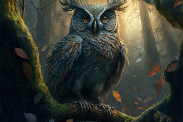 Spirit of the Forest, Fantasy Owl, Concept Art, Digital Illustration, Generative AI