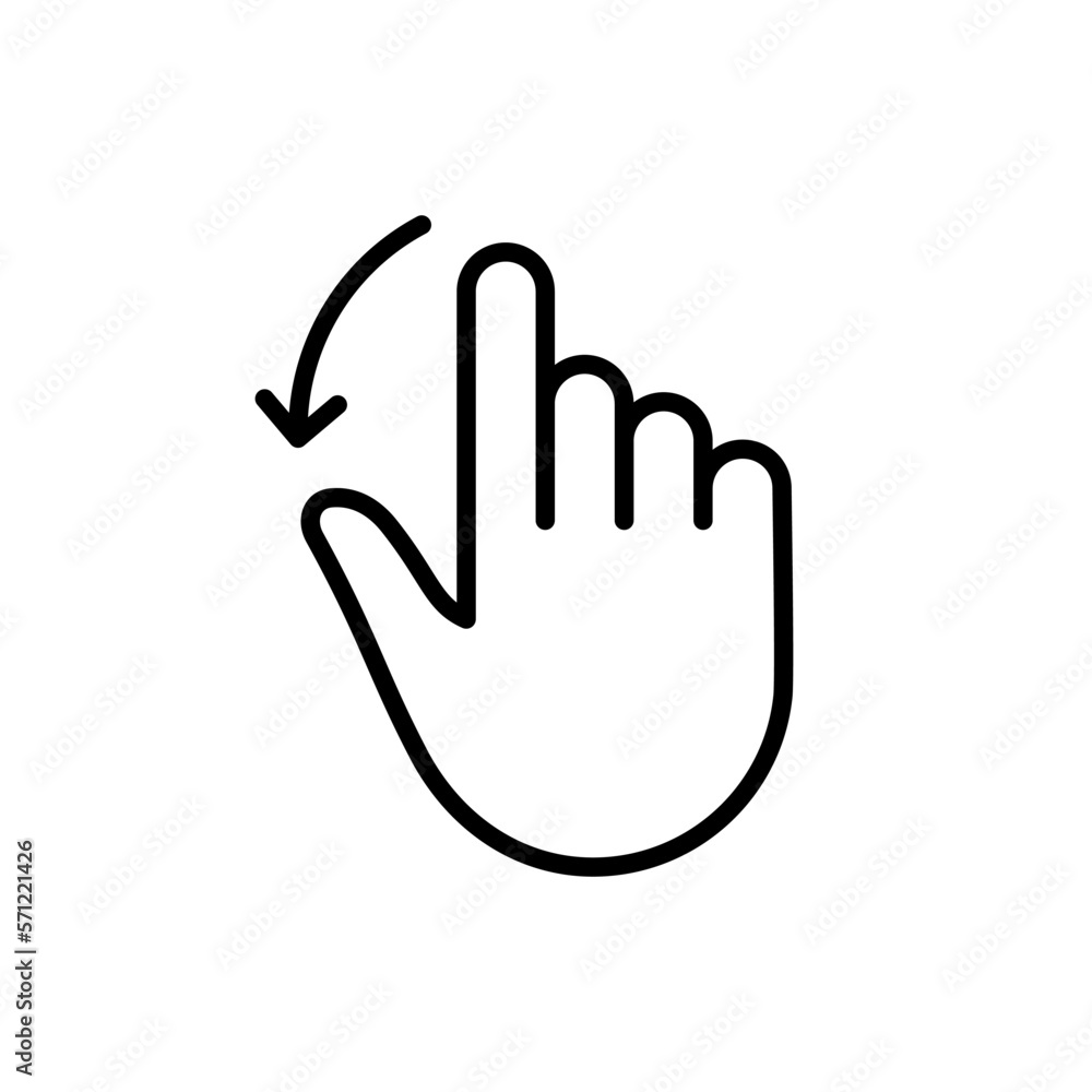 Poster hand finger swipe and drag down line icon. pinch screen, rotate on screen linear pictogram. gesture 