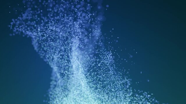青い幻想的なパーティクル　粒子　液体　小さい粒が舞う　