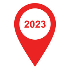 Jahr 2023 und Kartenmarkierung