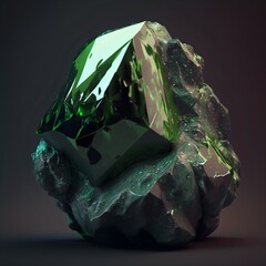 Magical mineral emerald. Green gemstone. Glowing gemstone.