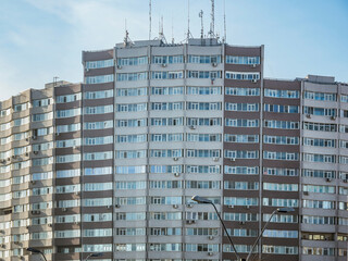 New reconditioned old communist apartment building. Ugly traditional communist housing ensemble