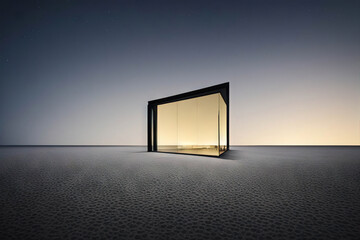 Glass building in desert, Abstract architechture, glass walls