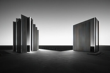 Abstract architechture in the desert, black and white night photography