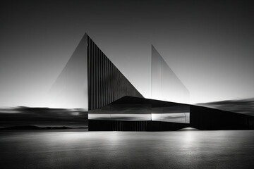 Abstract architechture, pyramid shape in desert