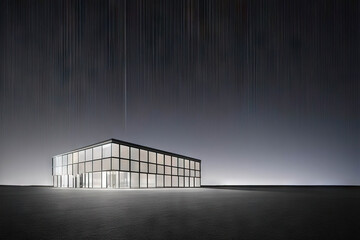 House made of glass in desert, night time art photography
