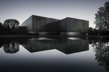 Abstract architechture, concrete house mirror reflections