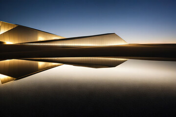 Abstract architechture, house in desert by night