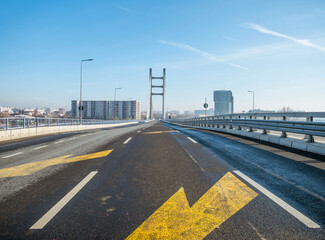 The new build bridge or passage over Dambovita river in Bucharest, Romania.