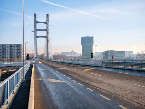 The new build bridge or passage over Dambovita river in Bucharest, Romania.