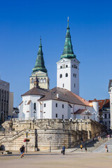 Fototapeta na wymiar Historic cathedral on the Hlinkovo square in Zilina, Slovakia