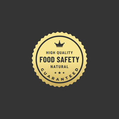 Elegant Food safety seal or Gold Food safety Label vector isolated on white background. food safety label suitable for products that meet foods safe standards. Food safety icon for all good of designs
