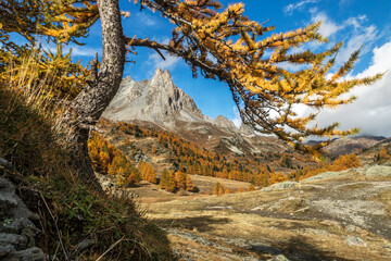 La main de Crépin , Paysage de la vallée de la Clarée à l' automne , Hautes-Alpes , France	