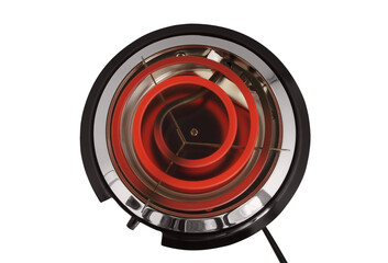 Red hot electric portable hot plate stove with cut out background.    
