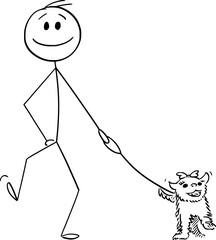Person Walking Dog, Vector Cartoon Stick Figure Illustration - 571226052