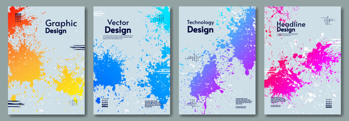 Vector illustration. Set of paint splash illustration. Bright gradient colors brushes. Design for cover, invitation, poster, booklet, album. - obrazy, fototapety, plakaty