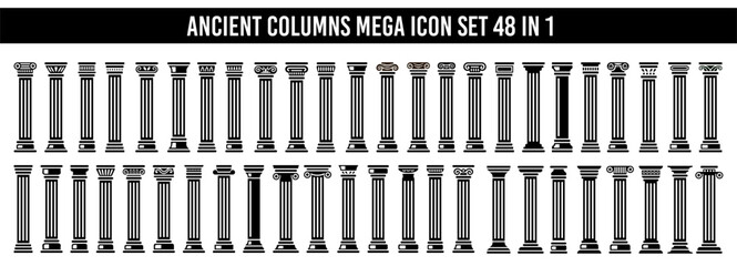 Ancient columns icon set. Vector icon - obrazy, fototapety, plakaty