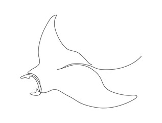 Continuous one line drawing of manta ray. Simple illustration of stingray fish line art vector illustration - obrazy, fototapety, plakaty