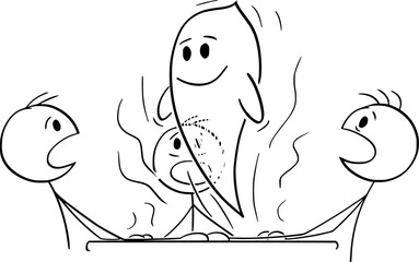 Seance Session Invoked Ghost , Vector Cartoon Stick Figure Illustration