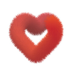 3D heart fluffy, red heart isolated