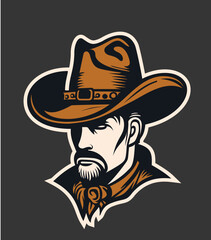 Cowboy head mascot. Ranger logo mascot. Cowboy with big hat and mustache mascot logo.