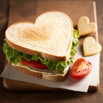 Sandwiches made in honor of Valentine's Day. Created using generative AI and image editing software.