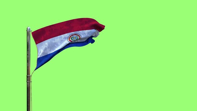 waving flag of Paraguay for national holiday on green screen, isolated