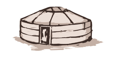 Yurt - nomad's dwelling, life in Central Asia, sketch on a white background