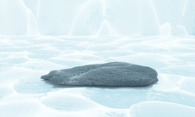 rock podium with water caustic on white background. 3d illustration