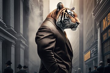 Fototapeta na wymiar Career growth of a tiger in a business suit. Generative ai.