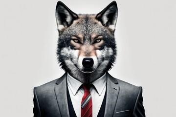 Wolf manager professional in a suit on a white background. Generative ai.