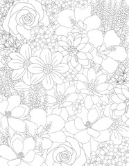 Vector carpet of flowers. Antistress coloring book for adults.   