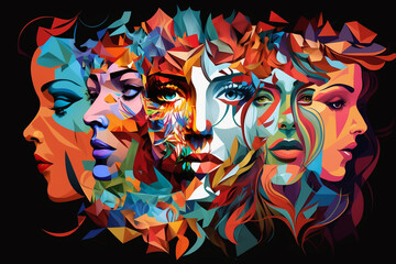 Collage of colorful human faces illustration painting style