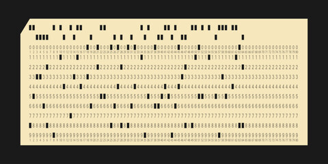 Vintage punch card for electronic calculated data processing machines. Retro punchcard for input and storage in automated technology information processing systems. Vector illustration isolated.