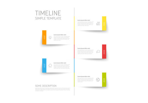 Simple minimalistic vertical timeline template on white paper blocks with shadows