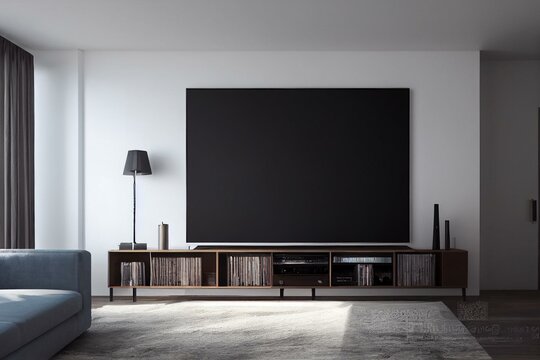 Modern Living-room With TV And Hifi Equipment Sound Bar. Generative AI