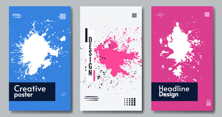 Set of paint splash posters. Vector illustration. Design for poster, cover, book, banner, background, postcard.