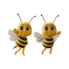 3d rendering cute bee character happy black yellow color looking at camera angle