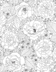Vector carpet of flowers. Antistress coloring book for adults.   