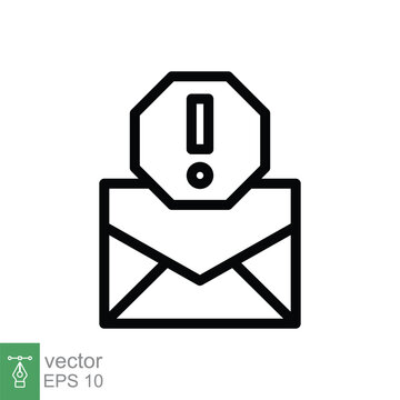 Warning Alert Message Icon. Simple Line Style For Web Template And App. Email, Suspicious, Letter, Mail, News, Notification, Vector Illustration Design On White Background. EPS 10.