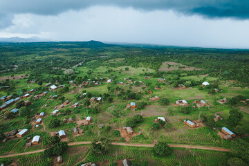 Mud huts in rural village in Tanzania, Africa