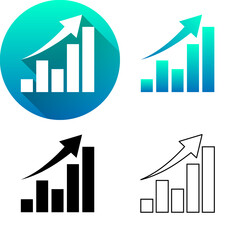 Stocks Amount Price Trend Increase Capital Gain Digital Asset Finance Icon, Set of Flat Diagonal Shadow, Black-White Silhouette, Line Art Logo Icon Symbol Isolated on White Background Financial
