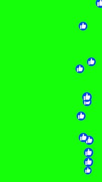 Social media live style Thumb Up emoji animation coming from bottom on green chroma key. Vertical seamless loopable animation.